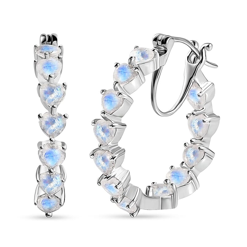 Premium Rainbow Moonstone Inside Out Hoop Earrings in Platinum Over Sterling Silver 6.00 ctw