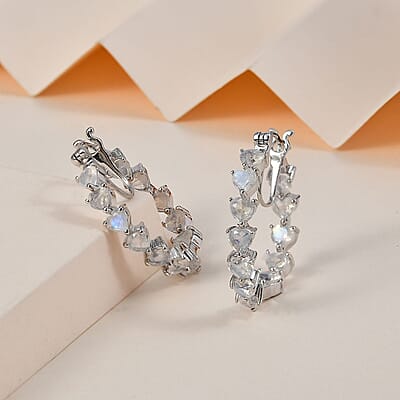 Premium Rainbow Moonstone Inside Out Hoop Earrings in Platinum Over Sterling Silver 6.00 ctw