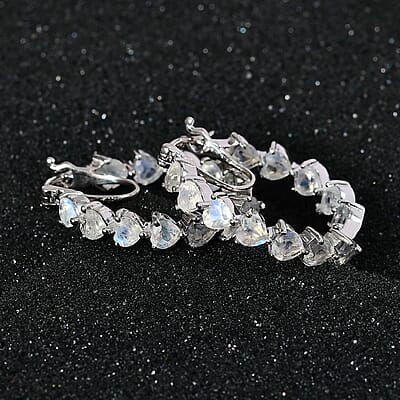 Premium Rainbow Moonstone Inside Out Hoop Earrings in Platinum Over Sterling Silver 6.00 ctw