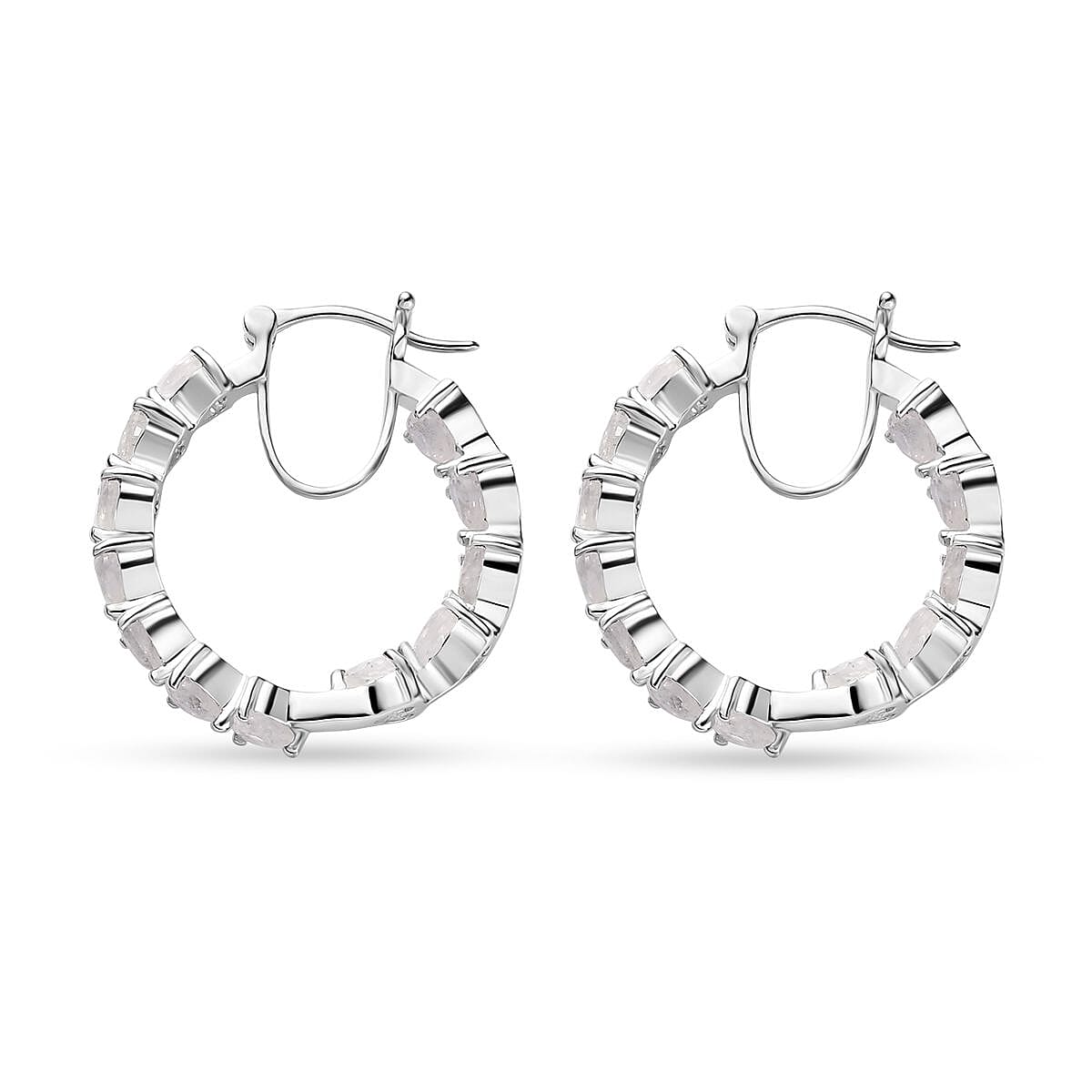 Premium Rainbow Moonstone Inside Out Hoop Earrings in Platinum Over Sterling Silver 6.00 ctw
