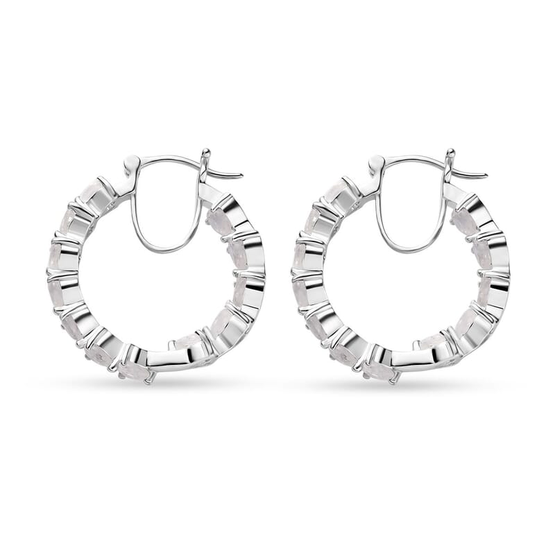 Premium Rainbow Moonstone Inside Out Hoop Earrings in Platinum Over Sterling Silver 6.00 ctw
