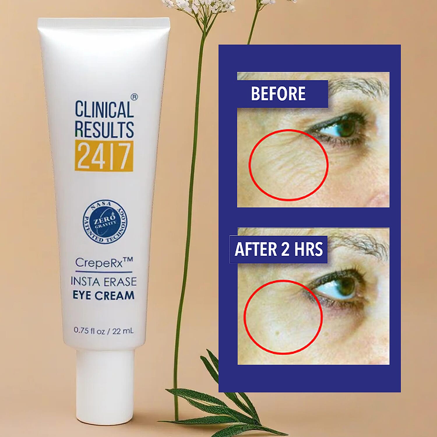 Clinical Results CrepeRx Insta Erase Eye Cream For Fine Lines And Wrinkles Reduction, Lightweight Eye Cream For All Skin Types 0.75 oz