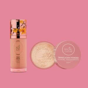 Rachel Couture Perfect Skin Set of Translucent Powder and Foundation For All Skin Types, 100% Vegan Paraben Free Matte Finish Facial Makeup Set of Foundation and Translucent Powder - Ivory