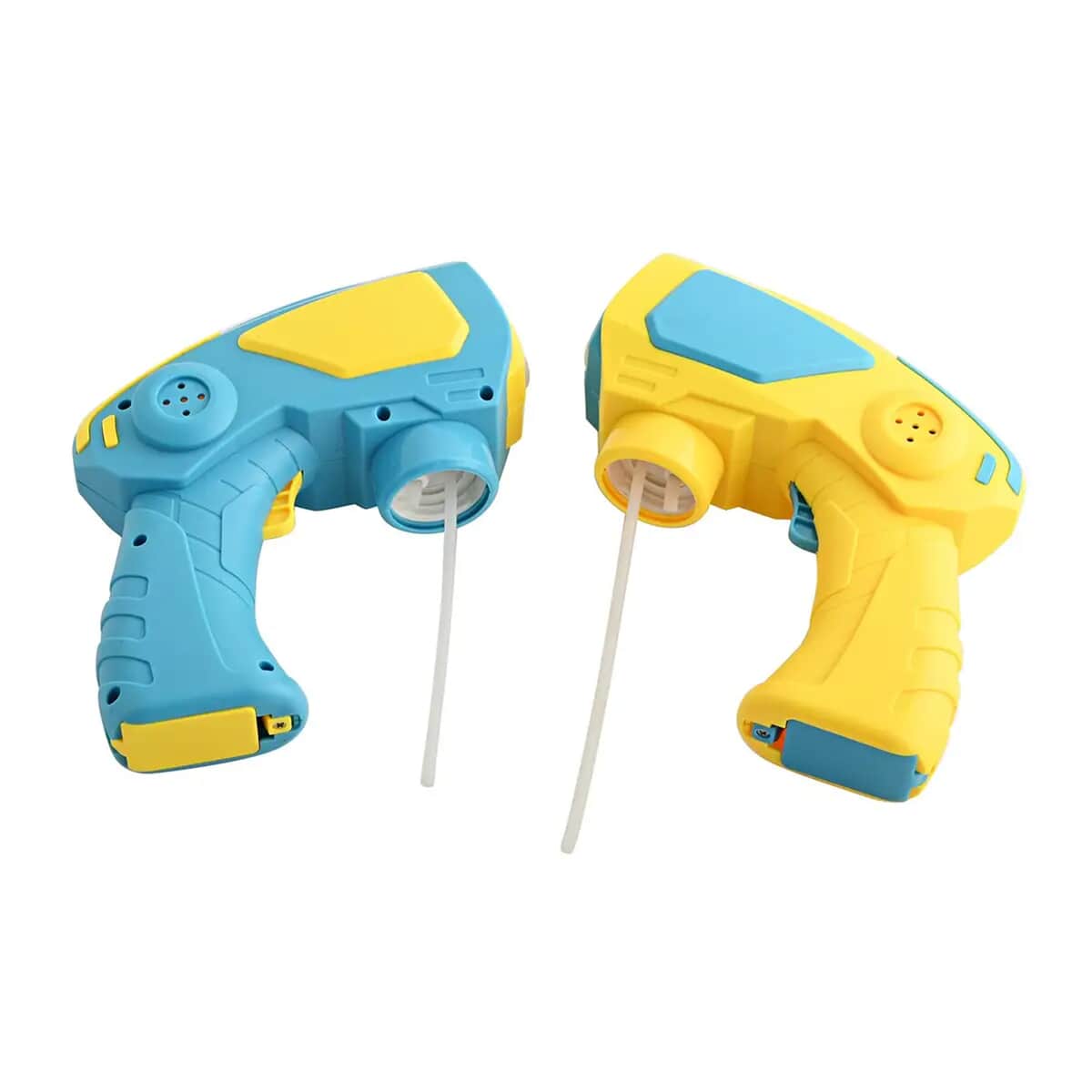 WisToyz Set of Two Bubble Shooter Guns Blue & Yellow Bubble Blaster Toy Gun With 2 Bottles of Bubble Refill Solution, Battery Operated Bubble Machine Gun For Kids Party image number 0