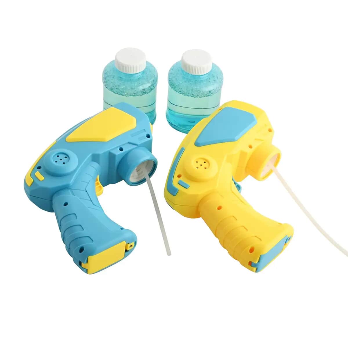 WisToyz Set of Two Bubble Shooter Guns Blue & Yellow Bubble Blaster Toy Gun With 2 Bottles of Bubble Refill Solution, Battery Operated Bubble Machine Gun For Kids Party image number 5