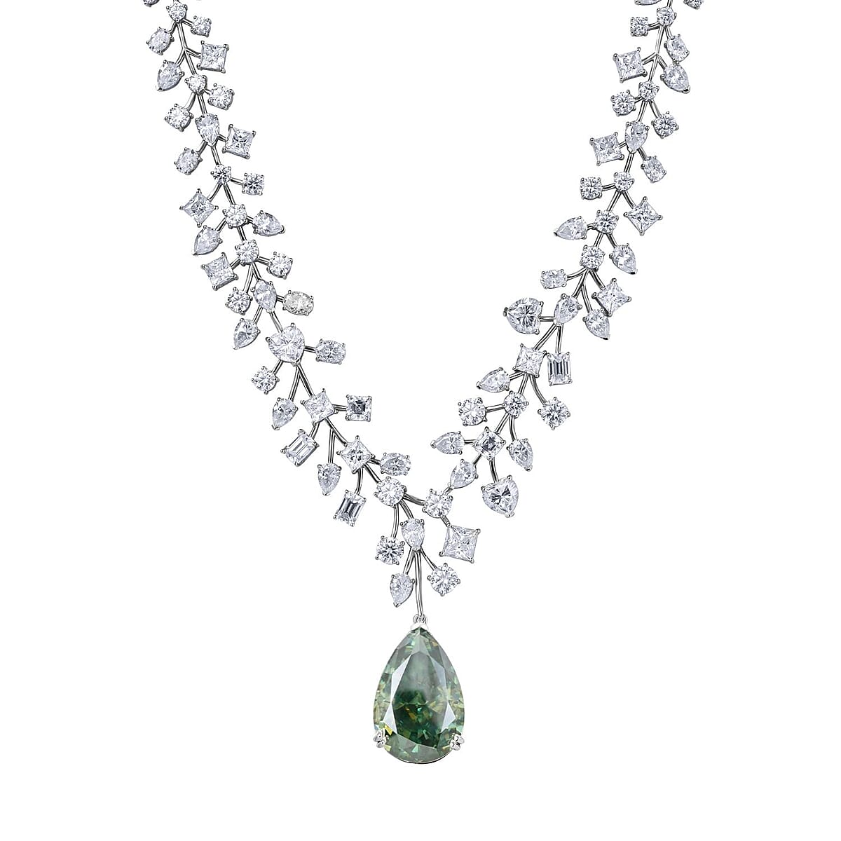 Dark Green Moissanite and White Moissanite 142.50 ctw Necklace 18 Inches in Platinum Over Sterling Silver image number 0