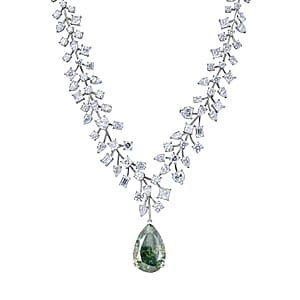 Dark Green Moissanite and White Moissanite 142.50 ctw Necklace 18 Inches in Platinum Over Sterling Silver