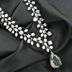 Dark Green Moissanite and White Moissanite 142.50 ctw Necklace 18 Inches in Platinum Over Sterling Silver