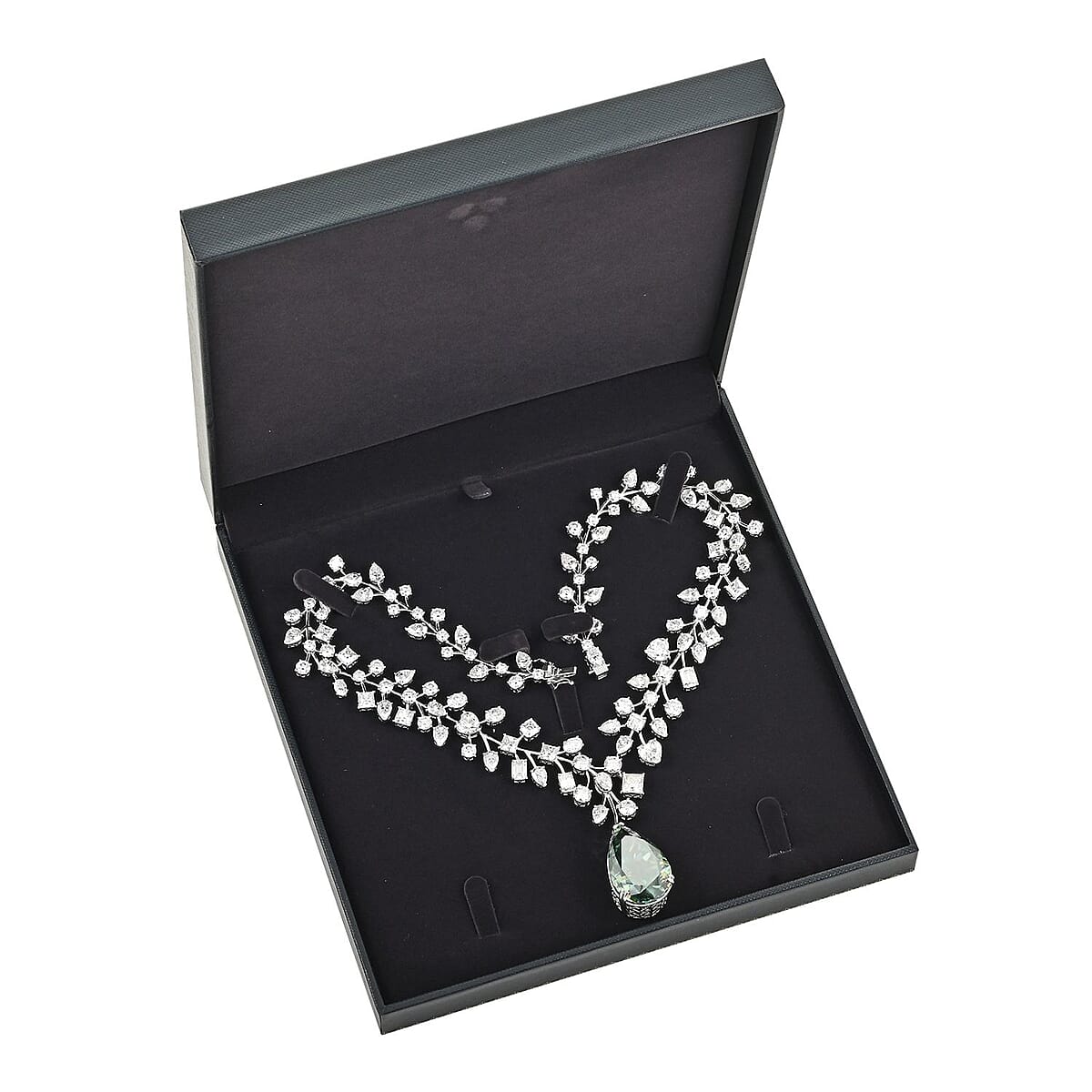 Dark Green Moissanite and White Moissanite 142.50 ctw Necklace 18 Inches in Platinum Over Sterling Silver image number 5