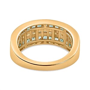 Emerald and White Zircon 1.42 ctw Ring in Vermeil Yellow Gold Over Sterling Silver (Size 11.5)