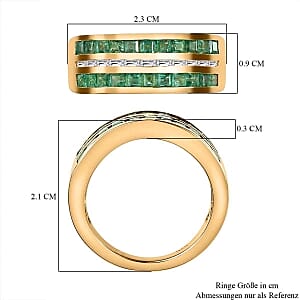 Emerald and White Zircon 1.42 ctw Ring in Vermeil Yellow Gold Over Sterling Silver (Size 11.5)