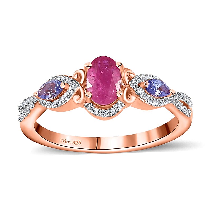 Premium Montepuez Ruby and Multi Gemstone Ring in Vermeil Rose Gold Over Sterling Silver (Size 10.0) 1.00 ctw