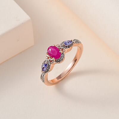 Premium Montepuez Ruby and Multi Gemstone Ring in Vermeil Rose Gold Over Sterling Silver (Size 10.0) 1.00 ctw