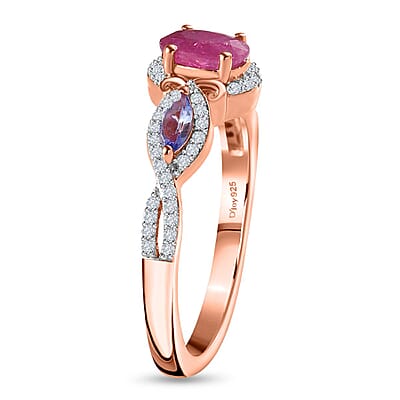 Premium Montepuez Ruby and Multi Gemstone Ring in Vermeil Rose Gold Over Sterling Silver (Size 10.0) 1.00 ctw