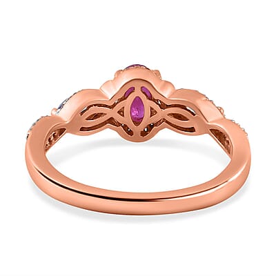 Premium Montepuez Ruby and Multi Gemstone Ring in Vermeil Rose Gold Over Sterling Silver (Size 10.0) 1.00 ctw