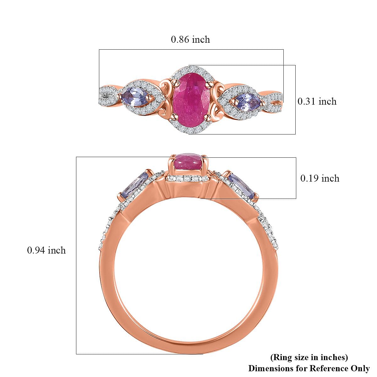 Premium Montepuez Ruby and Multi Gemstone Ring in Vermeil Rose Gold Over Sterling Silver (Size 10.0) 1.00 ctw