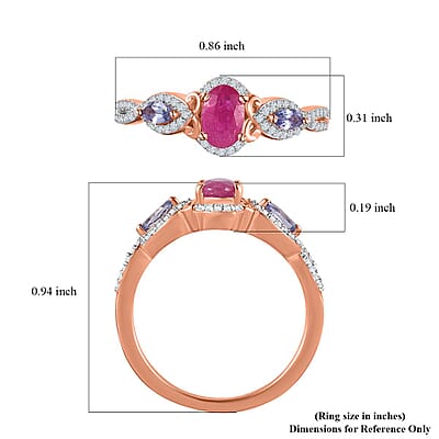 Premium Montepuez Ruby and Multi Gemstone Ring in Vermeil Rose Gold Over Sterling Silver (Size 10.0) 1.00 ctw