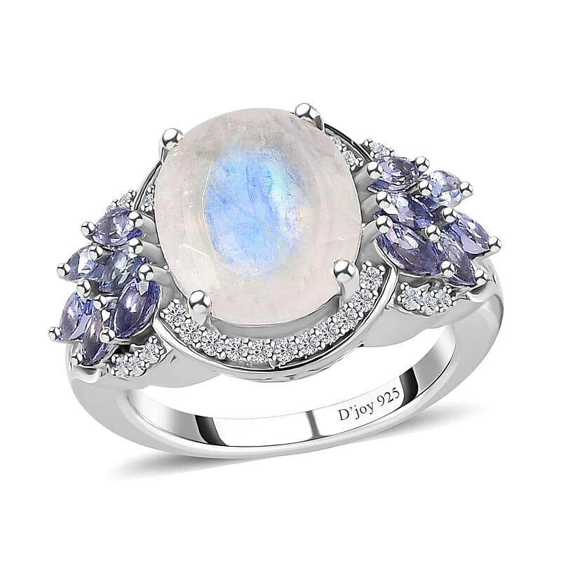 Premium Moon Glow Moonstone and Multi Gemstone 6.25 ctw Ring in Platinum Over Sterling Silver (Size 10.0)