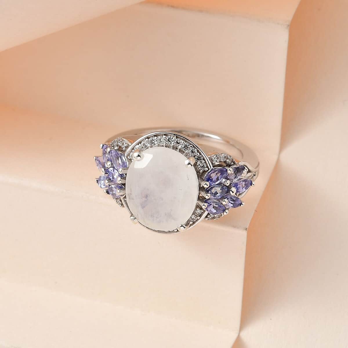 Premium Rainbow Moonstone and Multi Gemstone Ring in Platinum Over Sterling Silver (Size 10.0) 6.25 ctw image number 1
