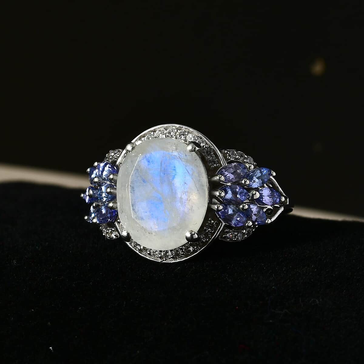 Premium Rainbow Moonstone and Multi Gemstone Ring in Platinum Over Sterling Silver (Size 10.0) 6.25 ctw image number 2