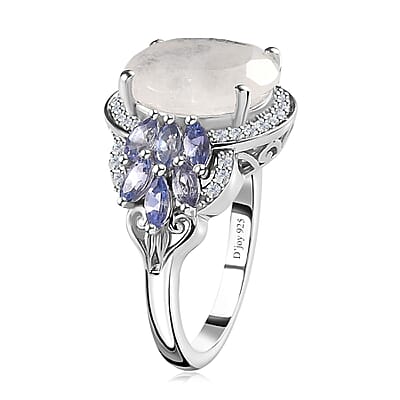 Premium Moon Glow Moonstone and Multi Gemstone 6.25 ctw Ring in Platinum Over Sterling Silver (Size 10.0)