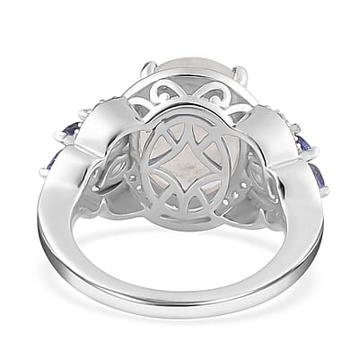 Premium Moon Glow Moonstone and Multi Gemstone 6.25 ctw Ring in Platinum Over Sterling Silver (Size 10.0)