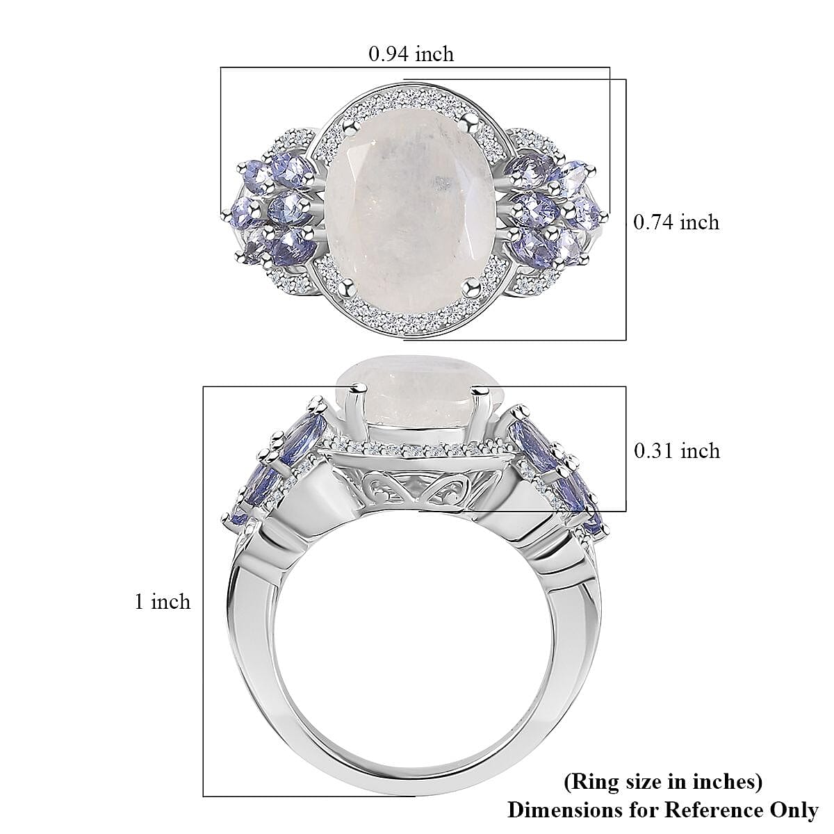 Premium Moon Glow Moonstone and Multi Gemstone 6.25 ctw Ring in Platinum Over Sterling Silver (Size 10.0)