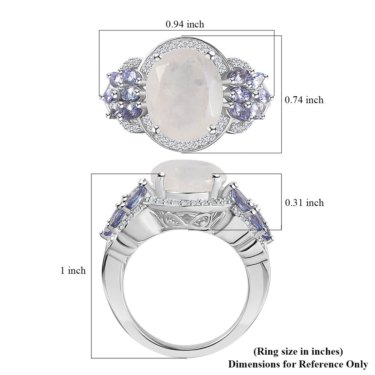 Premium Rainbow Moonstone and Multi Gemstone Ring in Platinum Over Sterling Silver (Size 10.0) 6.25 ctw image number 6