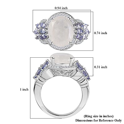 Premium Moon Glow Moonstone and Multi Gemstone 6.25 ctw Ring in Platinum Over Sterling Silver (Size 10.0)