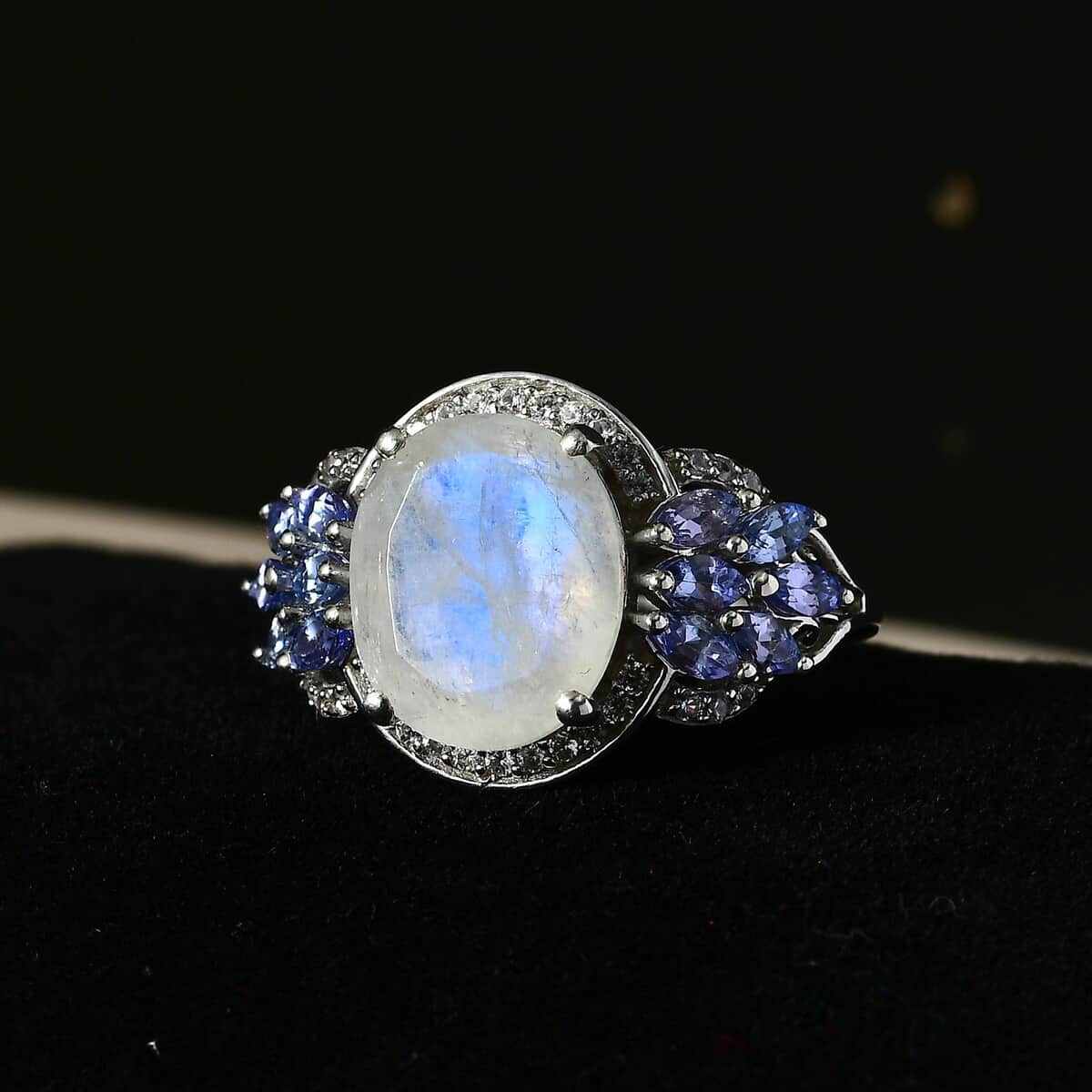Premium Moon Glow Moonstone and Multi Gemstone Ring in Platinum Over Sterling Silver (Size 7.0) 6.25 ctw image number 2