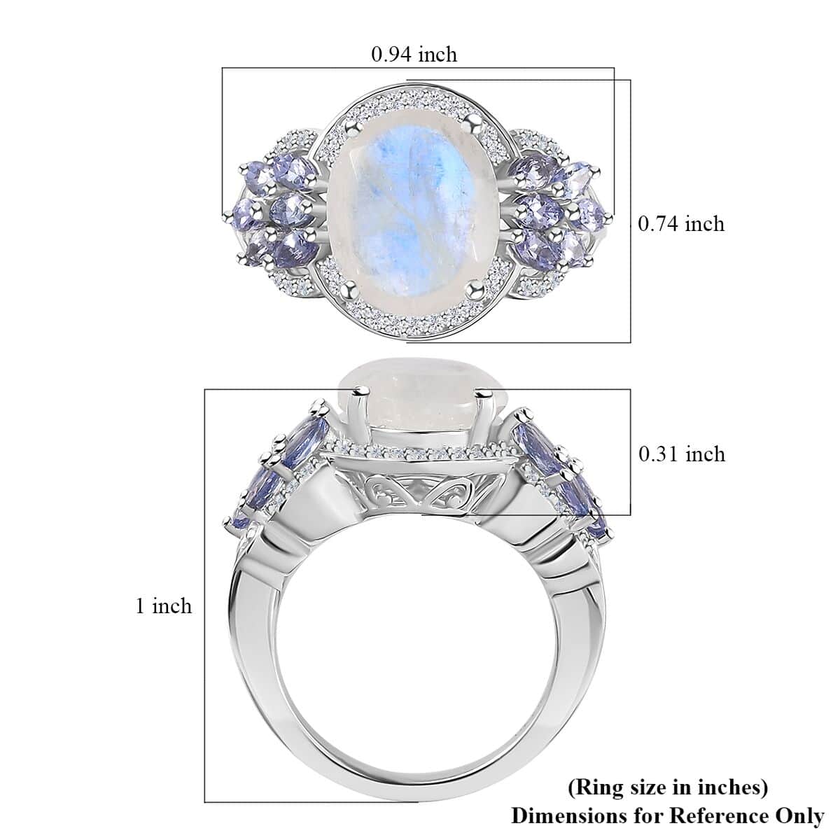 Premium Moon Glow Moonstone and Multi Gemstone Ring in Platinum Over Sterling Silver (Size 7.0) 6.25 ctw image number 6