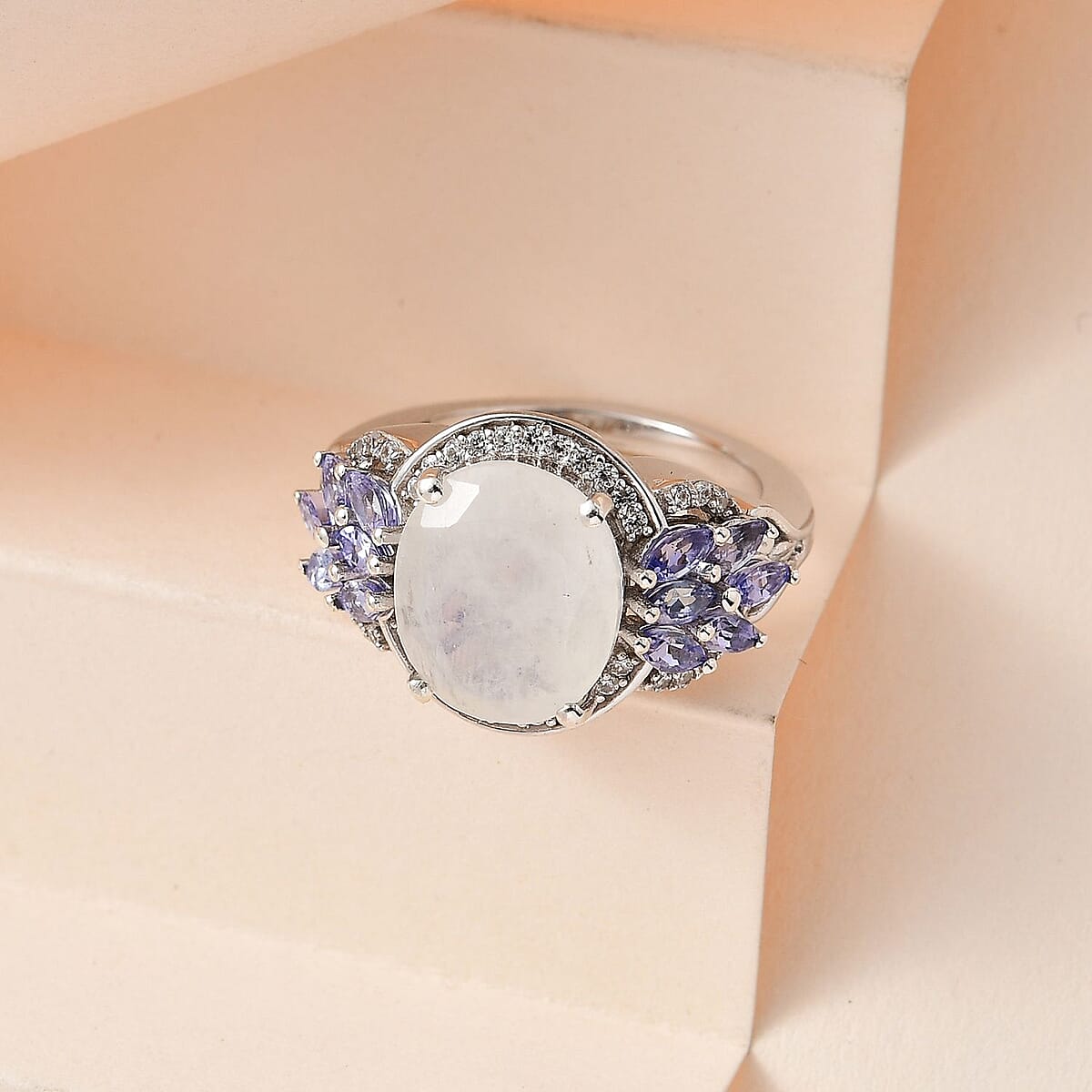 Premium Moon Glow Moonstone and Multi Gemstone 6.25 ctw Ring in Platinum Over Sterling Silver (Size 8.0) image number 1