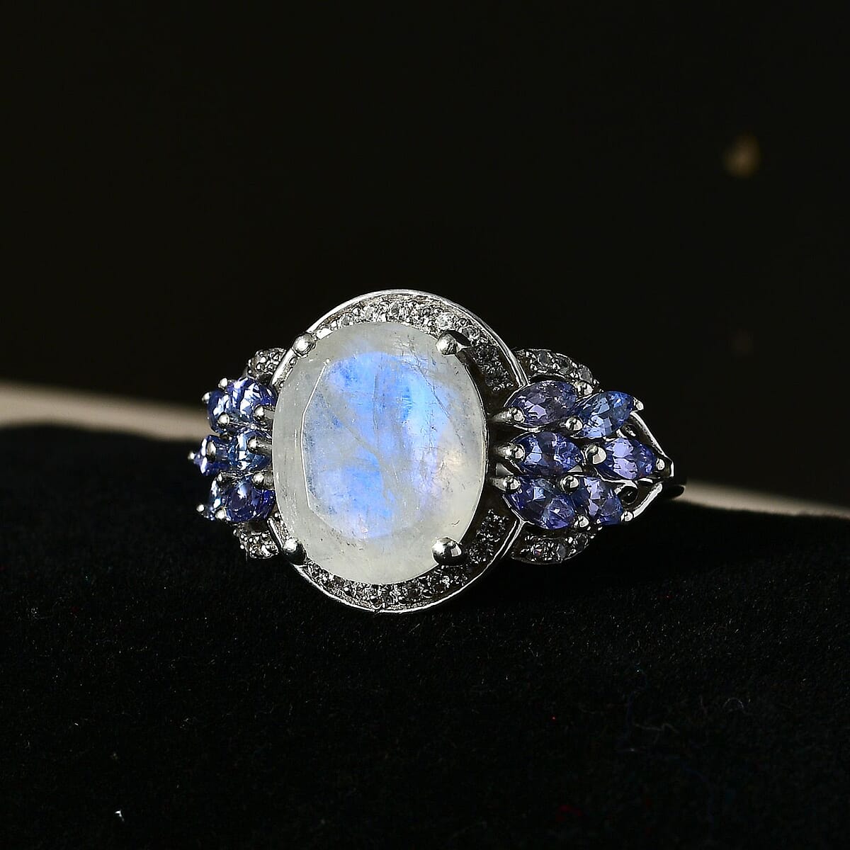 Premium Moon Glow Moonstone and Multi Gemstone 6.25 ctw Ring in Platinum Over Sterling Silver (Size 8.0) image number 2