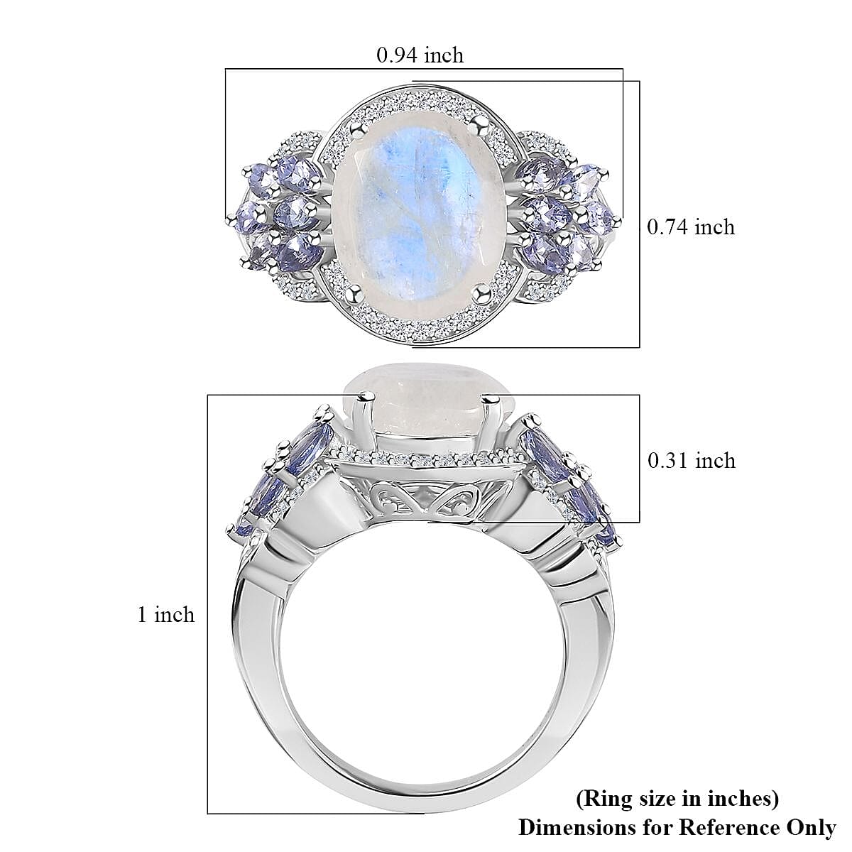 Premium Moon Glow Moonstone and Multi Gemstone 6.25 ctw Ring in Platinum Over Sterling Silver (Size 8.0) image number 6
