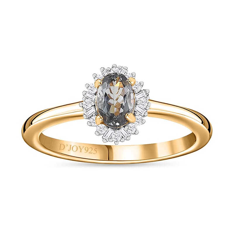 Green Tanzanite and Diamond Halo Ring in Vermeil Yellow Gold Over Sterling Silver (Size 10.0) 0.60 ctw
