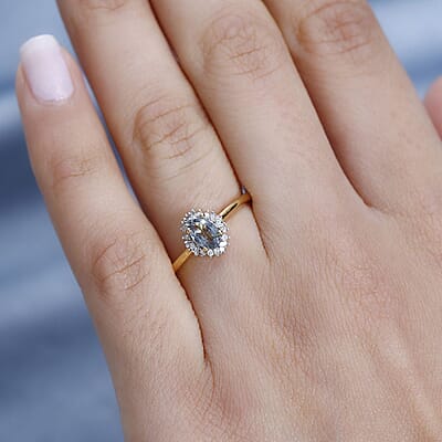 Green Tanzanite and Diamond Halo Ring in Vermeil Yellow Gold Over Sterling Silver (Size 10.0) 0.60 ctw
