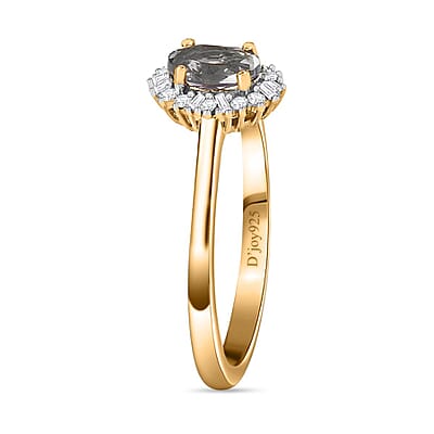 Green Tanzanite and Diamond Halo Ring in Vermeil Yellow Gold Over Sterling Silver (Size 10.0) 0.60 ctw