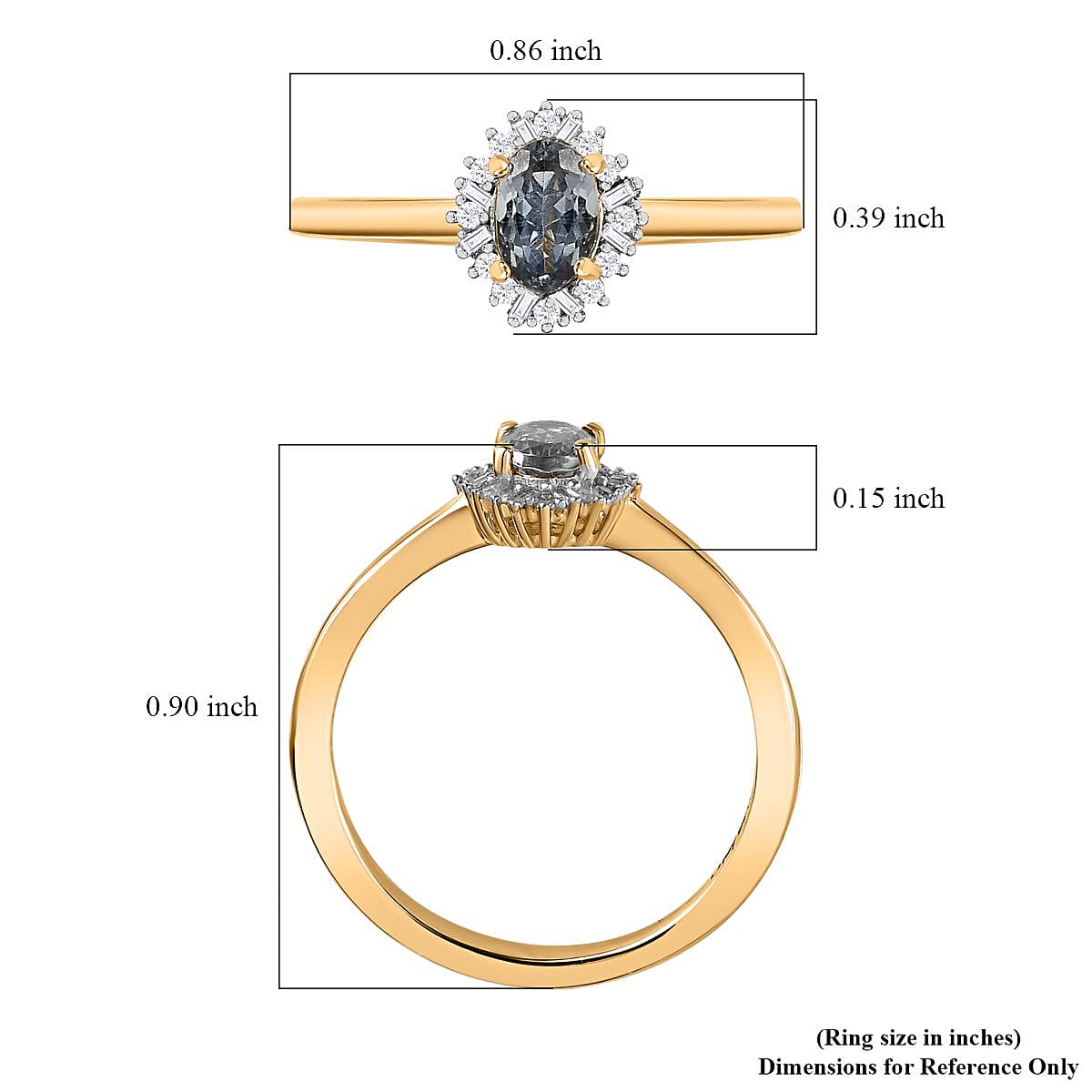 Green Tanzanite and Diamond Halo Ring in Vermeil Yellow Gold Over Sterling Silver (Size 10.0) 0.60 ctw