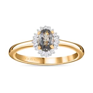 Green Tanzanite and Diamond Halo Ring in Vermeil Yellow Gold Over Sterling Silver (Size 7.0) 0.60 ctw