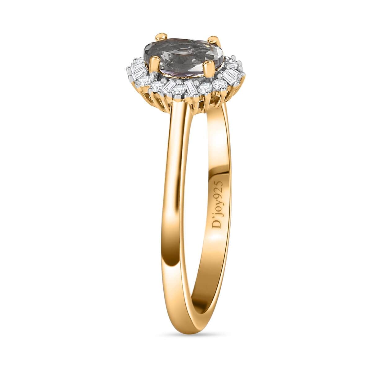Green Tanzanite and Diamond Halo Ring in Vermeil Yellow Gold Over Sterling Silver (Size 7.0) 0.60 ctw image number 3