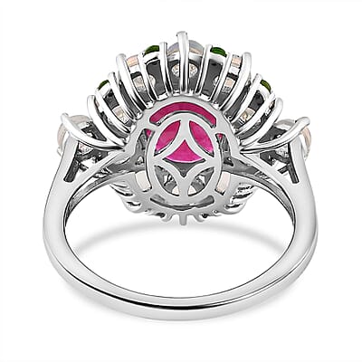 Niassa Ruby (FF) and Multi Gemstone Ring in Platinum Over Sterling Silver (Size 10.0) 5.20 ctw