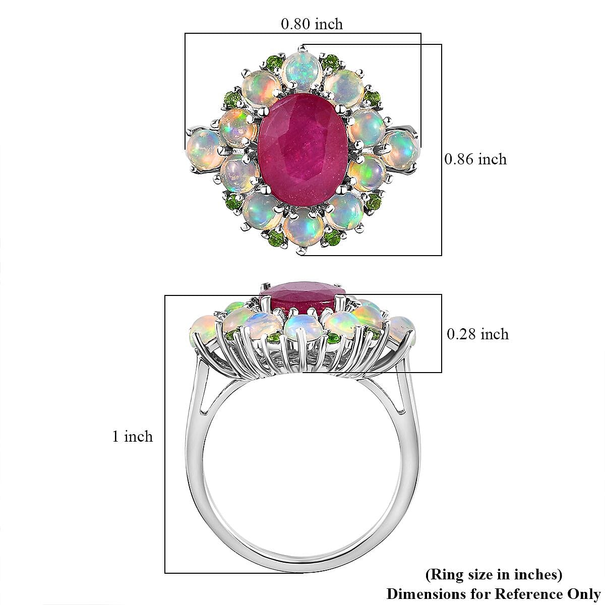 Niassa Ruby (FF) and Multi Gemstone Ring in Platinum Over Sterling Silver (Size 10.0) 5.20 ctw