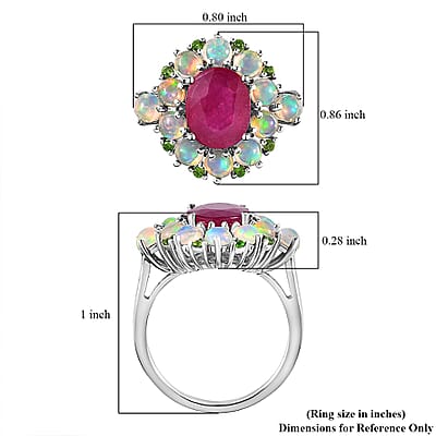 Niassa Ruby (FF) and Multi Gemstone Ring in Platinum Over Sterling Silver (Size 10.0) 5.20 ctw