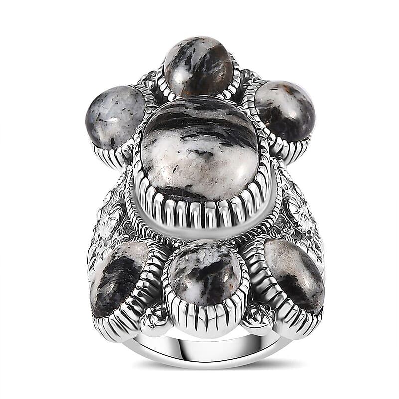 Artisan Crafted White Buffalo 7 Stone Cluster Ring in Sterling Silver 13.65 ctw