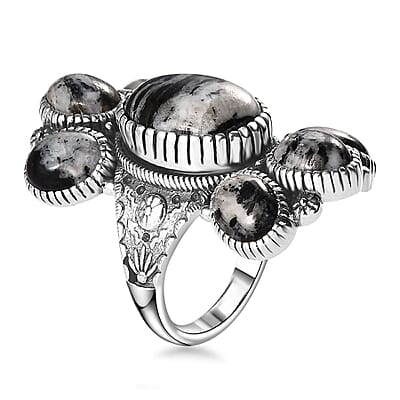 Artisan Crafted White Buffalo 7 Stone Cluster Ring in Sterling Silver 13.65 ctw