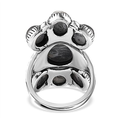 Artisan Crafted White Buffalo 7 Stone Cluster Ring in Sterling Silver 13.65 ctw