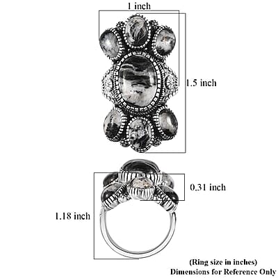 Artisan Crafted White Buffalo 7 Stone Cluster Ring in Sterling Silver 13.65 ctw