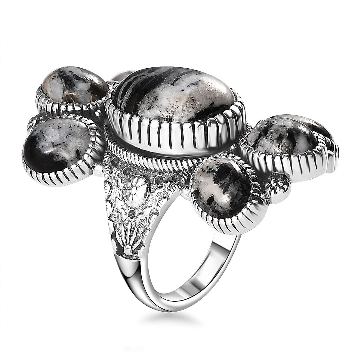 Artisan Crafted White Buffalo 7 Stone Cluster Ring in Sterling Silver 13.65 ctw image number 3