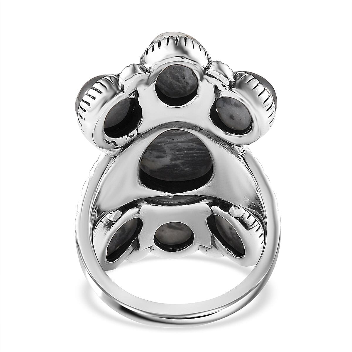Artisan Crafted White Buffalo 7 Stone Cluster Ring in Sterling Silver 13.65 ctw image number 4