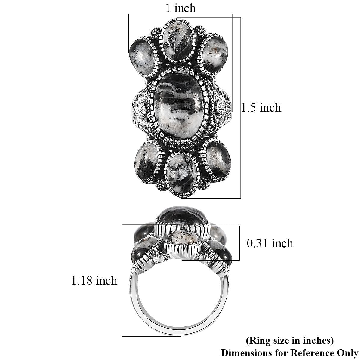 Artisan Crafted White Buffalo 7 Stone Cluster Ring in Sterling Silver 13.65 ctw image number 5